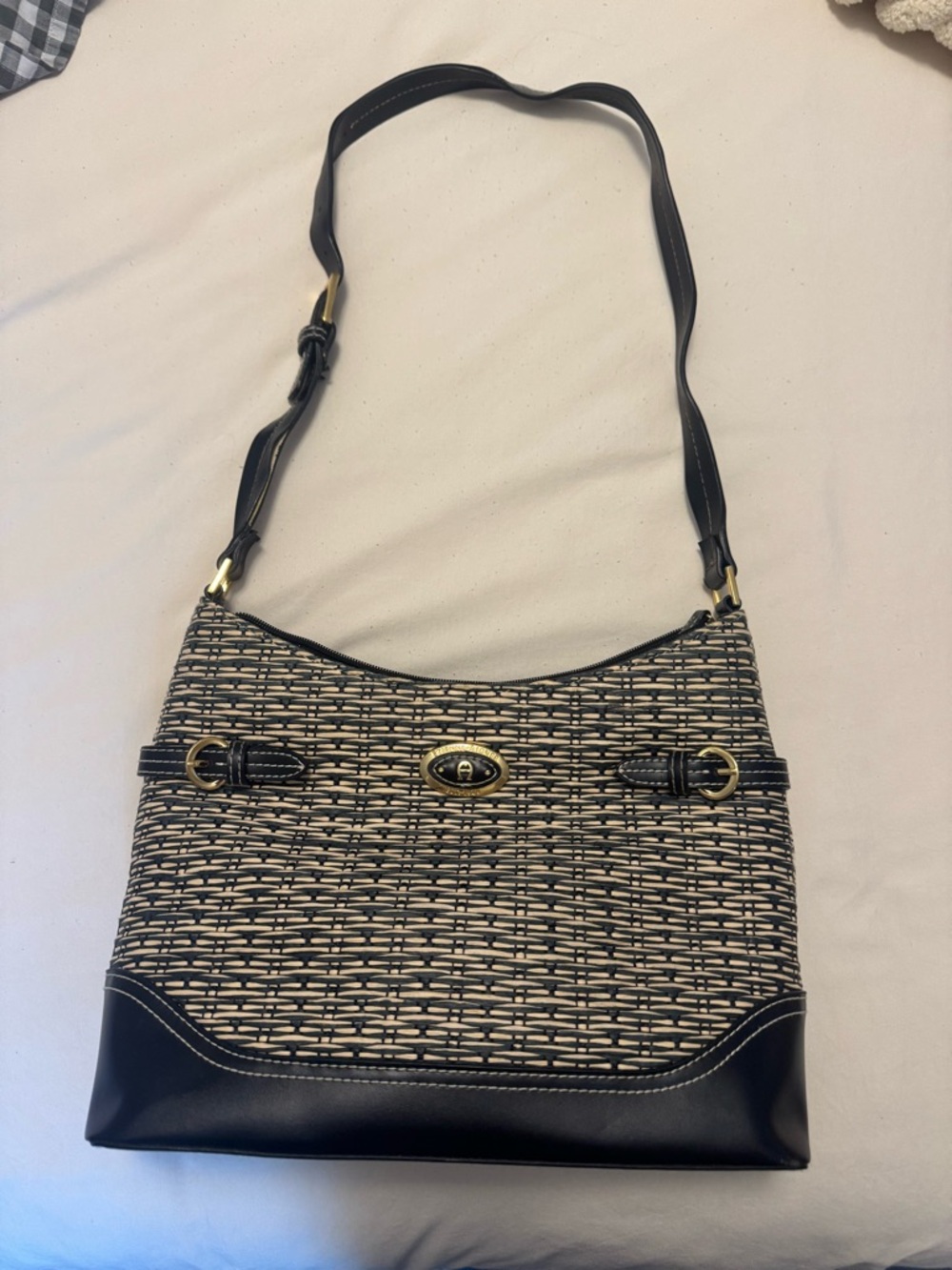 Woven Black and Cream Shoulder Bag